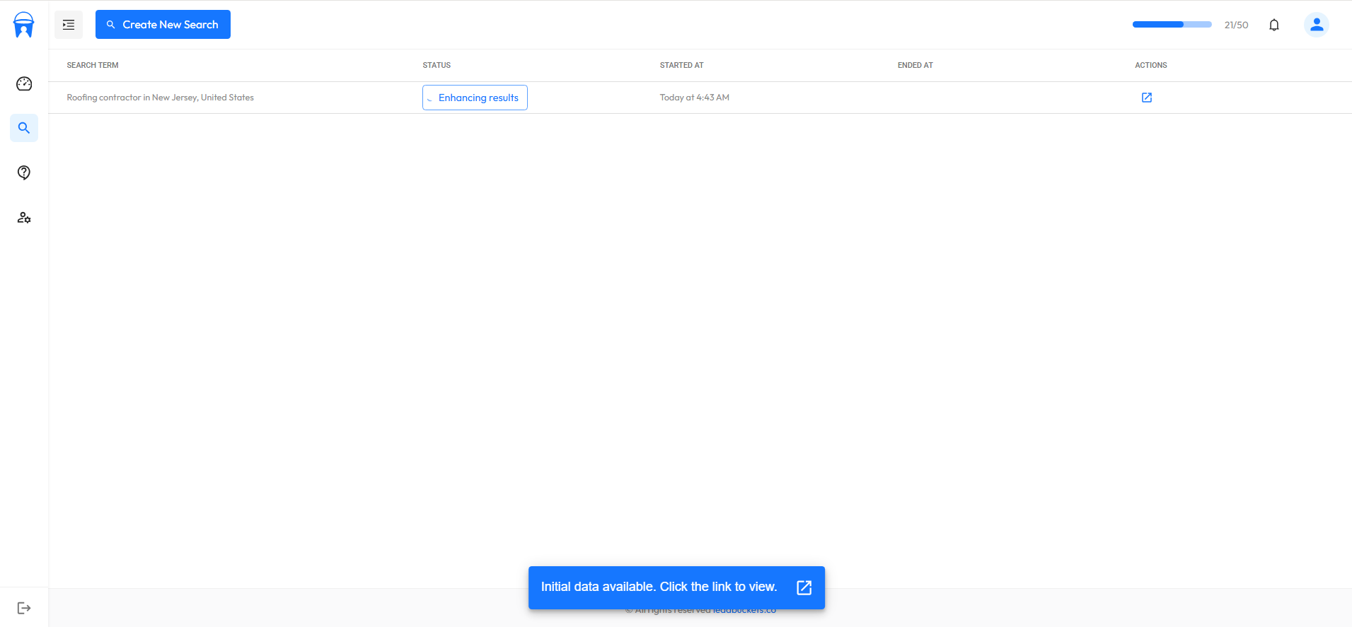 Screenshot showing initial search results with basic business data